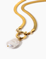 Fashion Gold Titanium Steel Square Pearl Circle Snake Bone Chain Necklace