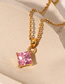 Fashion Pink Titanium Steel Gold-plated And Diamond-shaped Zirconium Necklace