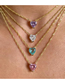 Fashion Green Titanium Steel Inlaid Zirconium Heart Necklace