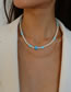 Fashion Blue Pearl Beaded Clay Flower Double Necklace