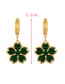 Fashion Gold+green Titanium Steel Drip Flower Earrings