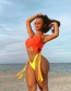 Fashion Rose Powder + Orange Fringed Cutout One-piece Swimsuit