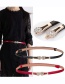 Fashion Gold Coloren Button Black Faux Leather Rhinestone Adjustable Thin Side Belt