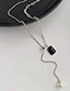 Fashion Silver Color Titanium Steel Square Black Agate Necklace