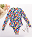 Fashion Color Printed Long-sleeved One-piece Swimsuit