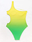 Fashion Yellow-green Gradient Color One-shoulder Cutout Swimsuit