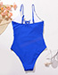 Fashion Blue Printed V-neck Sling Pleated One-piece Swimsuit