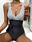Fashion Black And White Striped V-neck Tie One-piece Swimsuit
