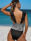 Fashion Black + Leopard Leopard Print Stitching Lace-sleeved One-piece Swimsuit