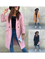Fashion Pink Solid Color Woolen Double Pocket Coat