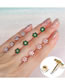 Fashion Green White K Copper And Diamond Flower Pierced Earrings
