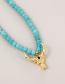 Fashion Lake Blue Copper And Zirconium Beaded Natural Bull Head Necklace