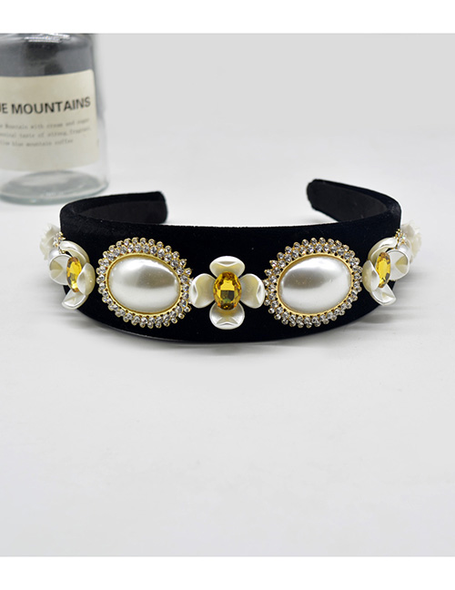 Fashion Black Alloy Diamond Broad-brimmed Headband