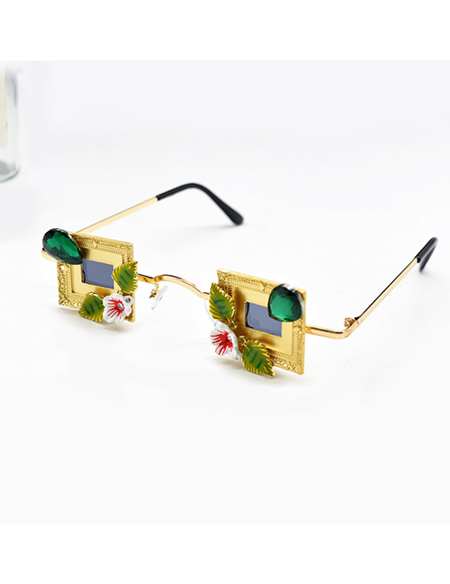 Fashion Gold Alloy Diamond-studded Geometric Square Glasses