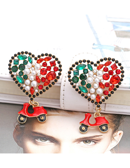 Fashion Melange Pearls Alloy Diamond Love Motorcycle Stud Earrings