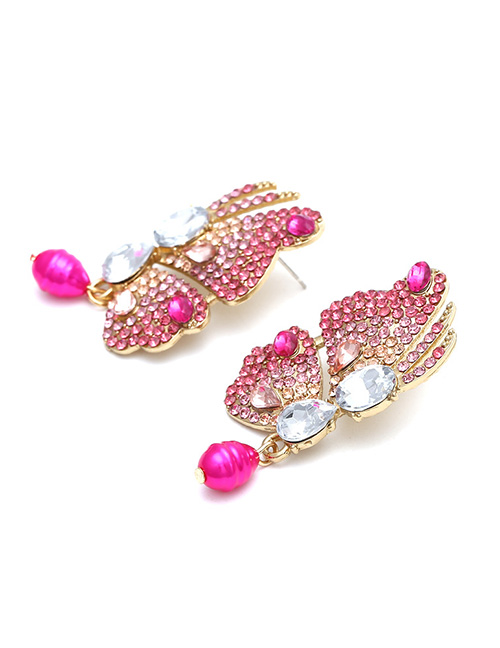 Fashion Color Mixing Alloy Diamond Butterfly Stud Earrings