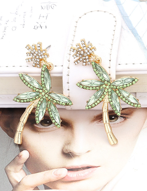 Fashion Color Mixing Alloy Color Diamond Coconut Tree Geometric Stud Earrings