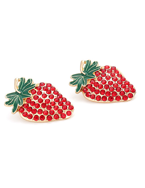 Fashion Color Mixing Alloy Full Diamond Strawberry Stud Earrings