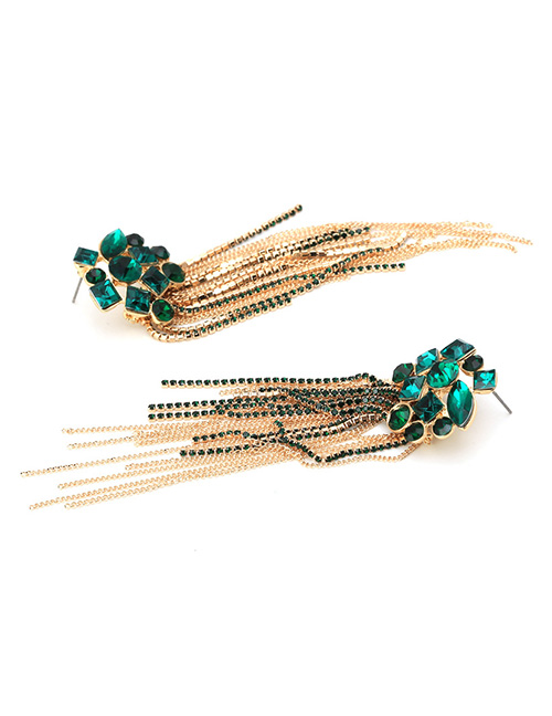 Fashion Green Alloy Diamond Geometric Claw Chain Earrings