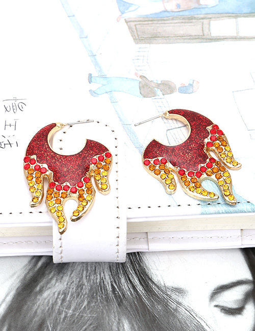 Fashion Color Mixing Alloy Diamond Flame Stud Earrings