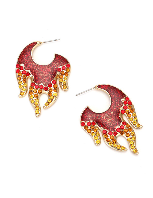 Fashion Color Mixing Alloy Diamond Flame Stud Earrings