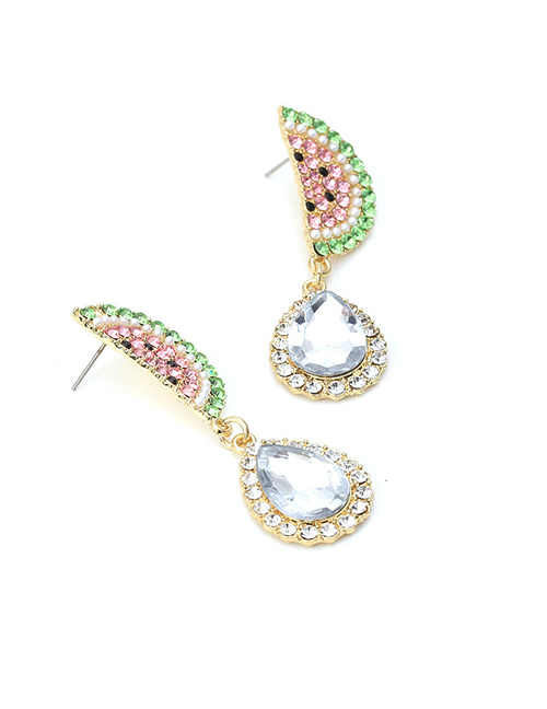 Fashion Color Mixing Alloy Inlaid Watermelon Earrings With Drop Diamonds
