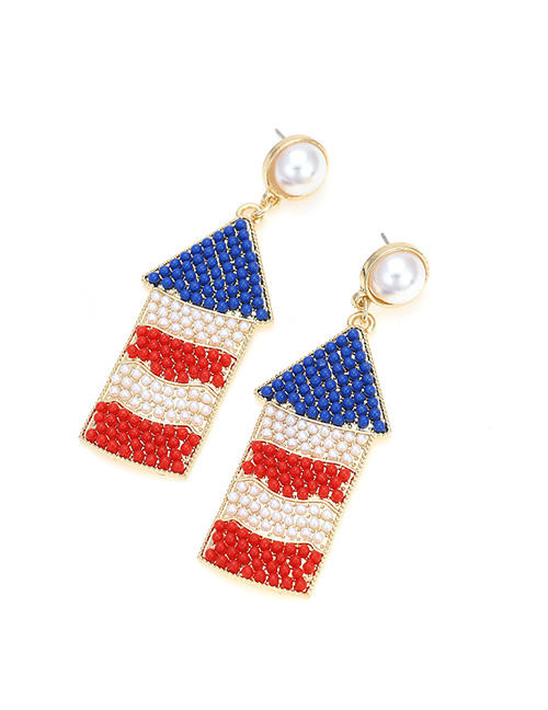 Fashion Color Mixing Alloy Inlaid Rice Beads Small House Earrings
