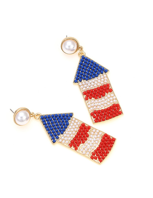 Fashion Color Mixing Alloy Inlaid Rice Beads Small House Earrings