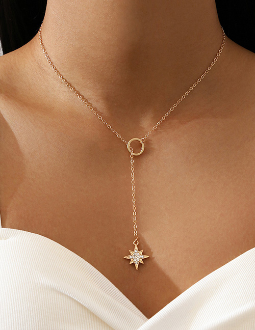 Fashion Silver Color Alloy Diamond Eight Pointed Star Y Necklace
