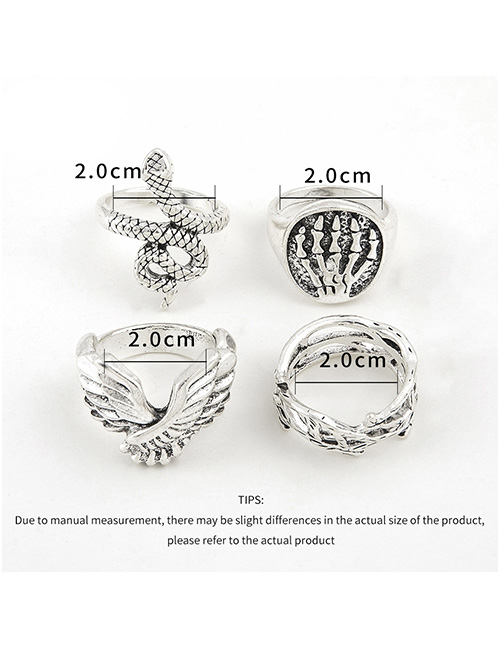 Fashion Silver Color Alloy Snake-shaped Wings And Claw Ring Set