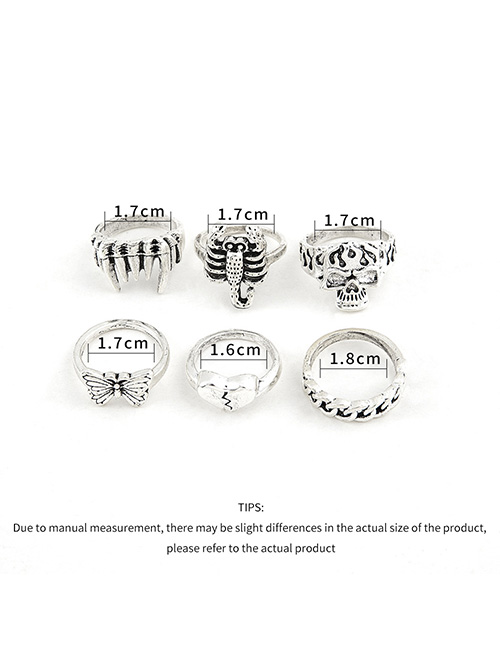 Fashion Silver Color Alloy Fangs Scorpion Skull Love Butterfly Ring Set