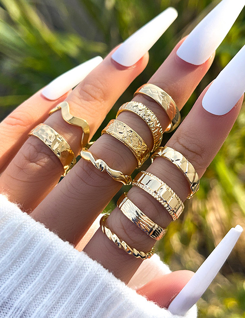 Fashion Gold Alloy Diamond Geometric Irregular Ring Set