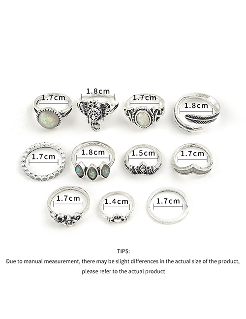 Fashion Silver Color Alloy Diamond Carved Elephant Crown Geometric Ring Set
