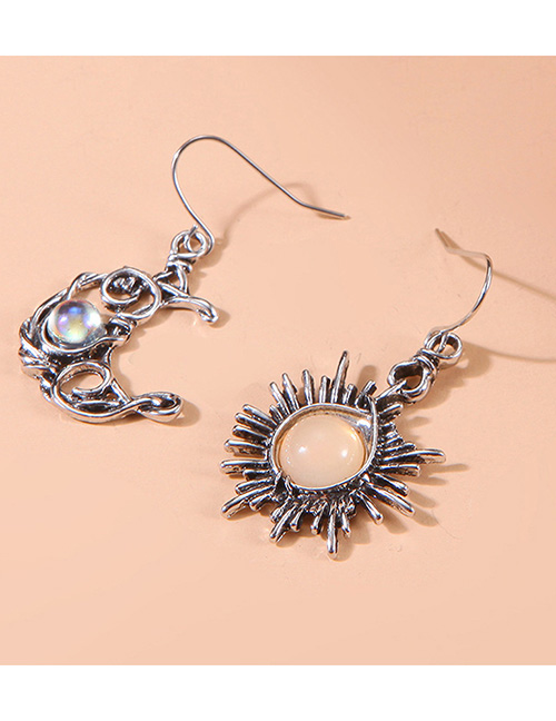 Fashion Silver Color Alloy Sun Moon Asymmetrical Earrings