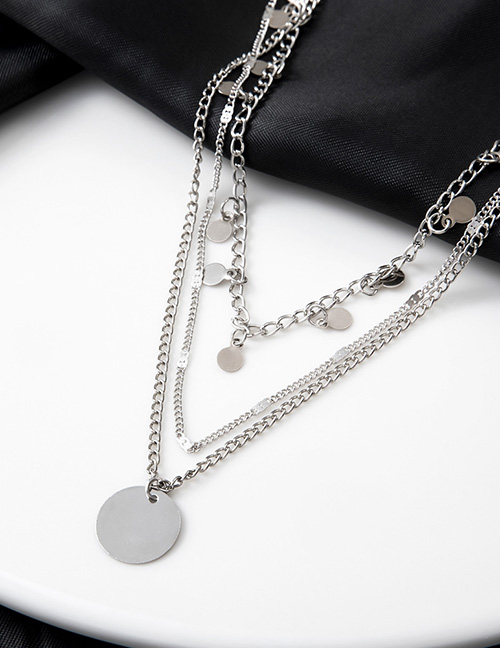 Fashion Silver Color Alloy Disc Tassel Multilayer Necklace