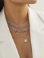 Fashion White K Alloy Full Diamond Gold Lock Multilayer Necklace