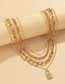 Fashion White K Alloy Full Diamond Gold Lock Multilayer Necklace