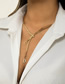 Fashion A Gold Color 4723 Metal Snake Bone Chain Bow Pearl Necklace