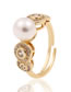 Fashion Gold Copper Diamond Pearl Geometric Ring