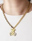 Fashion Gold Titanium Steel Diamond Letter Bear Necklace