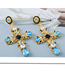 Fashion Blue Alloy Diamond Hollow Cross Stud Earrings