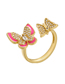 Fashion Golden Sky Blue Copper And Diamond Dripping Butterfly Open Ring