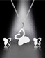 Fashion Silver Titanium Steel Butterfly Necklace And Earrings Set