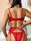Fashion Red Three-piece Lace Embroidery Mesh See-through Underwear