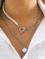 Fashion White K Alloy Pearl Beaded Stitching Chain Ot Buckle Double Layer Necklace