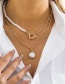 Fashion Gold Alloy Pearl Beaded Stitching Chain Ot Buckle Double Layer Necklace