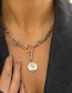 Fashion White K Metal U Shaped Buckle Portrait Tag Chain Necklace