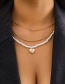 Fashion White K Alloy Diamond Love Pearl Beaded Multilayer Necklace