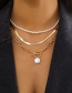 Fashion White K Metal Pearl Beaded Snake Bone Chain Ot Buckle Multilayer Necklace