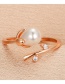 Fashion Rose Gold Bronze Diamond Pearl Branch Open Ring